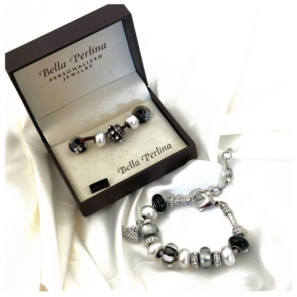 Black and grey  Bella Perlina boat Charm Bracelet